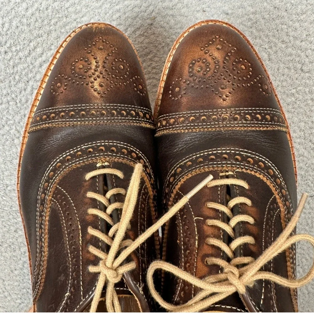 Allen Edmonds Shoes Mens 9.5 D Strandmok Brown Leather Brogue Cap Toe Lace Up
